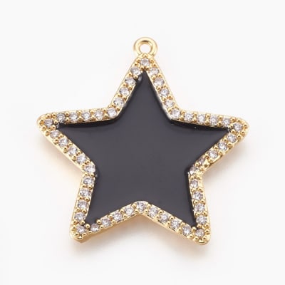 COLGANTE B/ORO ESTRELLA ESMALTADA NEGRA C/ZIRCONES 30X29MM1