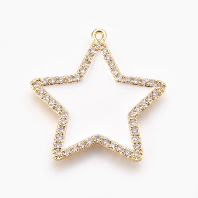 COLGANTE B/ORO ESTRELLA ESMALTADA BLANCA C/ZIRCONES 30X29MM2