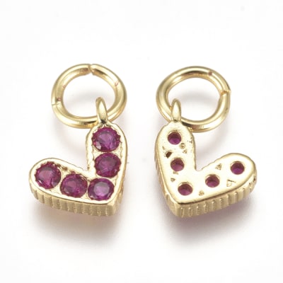 COLGANTE B/ORO MINI CORAZON ZIRCON FUCSIA 6X8MM