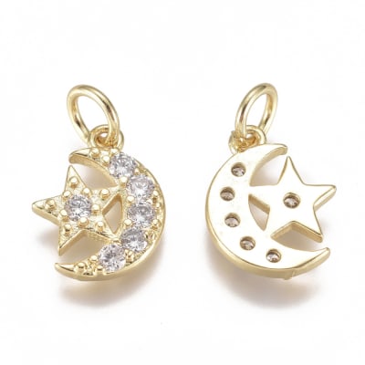 COLGANTE B/ORO LUNA Y ESTRELLA CON ZIRCONES 12X9MM1