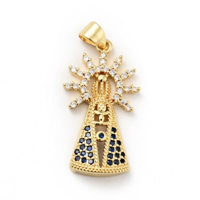 COLGANTE B/ORO VIRGEN DEL VALLE CON ZIRCONES 27X15MM