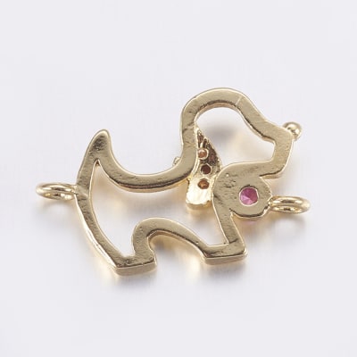 CONECTOR B/ORO SILUETA DE PERRO CON ZIRCONES 10X16MM