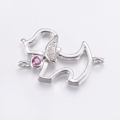 CONECTOR BAÑO DE PLATINO SILUETA CANINA CON ZIRCON 10X16MM2