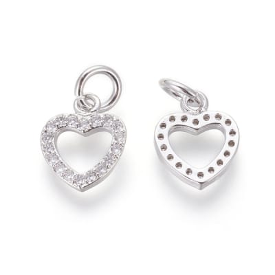 COLGANTE B/PLATINO CORAZON HUECO CON ZIRCONES 10X9MM