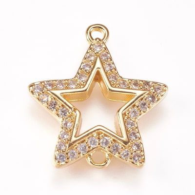 CONECTOR B/ORO ESTRELLA HUECA CON ZIRCONES 16X15MM2
