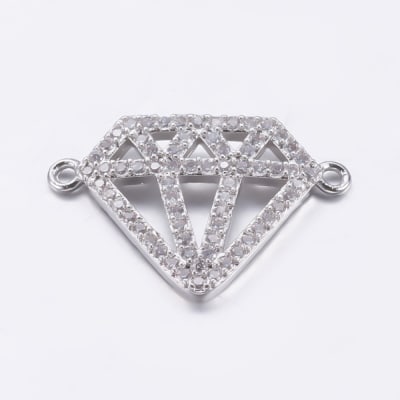 CONECTOR BAÑO DE PLATINO DIAMANTE  CON ZIRCONES 14X20MM