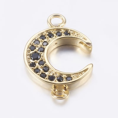 CONECTOR B/ORO LUNA CON ZIRCONES NEGROS 16X11MM2