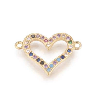 CONECTOR B/ORO CORAZON CON ZIRCONES DE COLORES 13X19MM