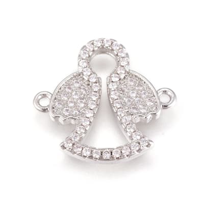 CONECTOR BAÑO DE PLATINO ANGEL CON ZIRCONES 17X21