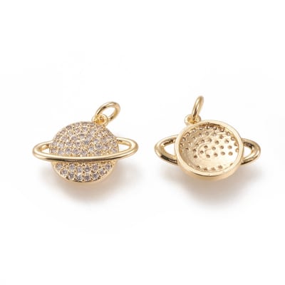COLGANTE B/ORO PLANETA CON ZIRCONES 14X18MM