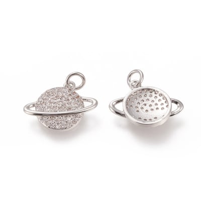 COLGANTE B/PLATINO PLANETA CON ANILLO Y ZIRCONES 14X18MM