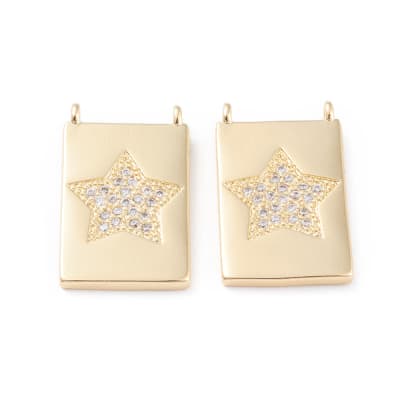 COLGANTE B/ORO RECTANGULO CON ESTRELLA ZIRCONES 22X13MM