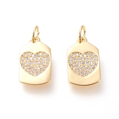COLGANTE B/ORO PLACA CON CORAZON ZIRCON 17X9MM