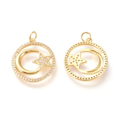 COLGANTE B/ORO CIRCULO CON LUNA Y ESTRELLA ZIRCONES 23X20MM1