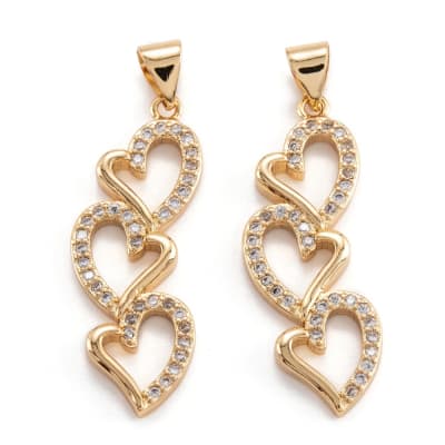 COLGANTE B/ORO TRIPLE CORAZON CON ZIRCONES 31X11MM1