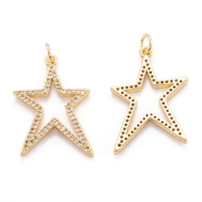 COLGANTE B/ORO ESTRELLA IRREGULAR CON ZIRCONES 27X19MM