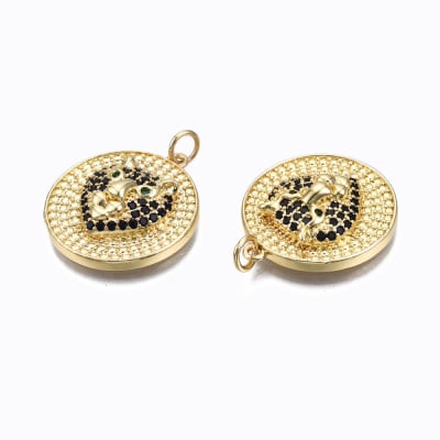 COLGANTE B/ORO LEOPARDO NEGRO DE ZIRCONES 23X21MM1