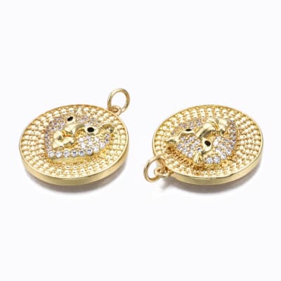 COLGANTE B/ORO MEDALLA CON LEOPARDO ZIRCONES 23MM1