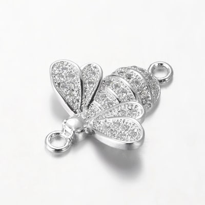 CONECTOR BAÑO DE PLATINO ABEJA CON ZIRCONES 20X16