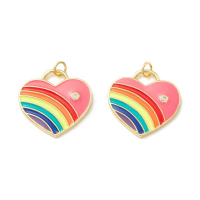 COLGANTE B/ORO CORAZON ARCOIRIS CON ZIRCON 22X23MM2