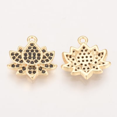 COLGANTE B/ORO FLOR DE LOTO ZIRCONES NEGROS 13X13MM