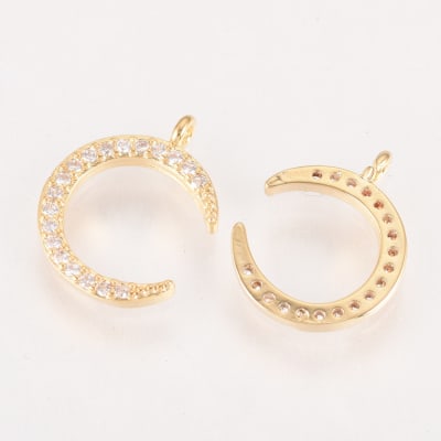COLGANTE B/ORO LUNA DELGADA CON ZIRCONES 13X10MM