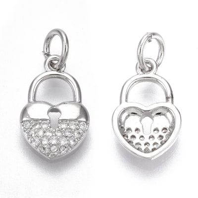 COLGANTE B/PLATINO CORAZON CERRADURA CON ZIRCONES 14X9MM