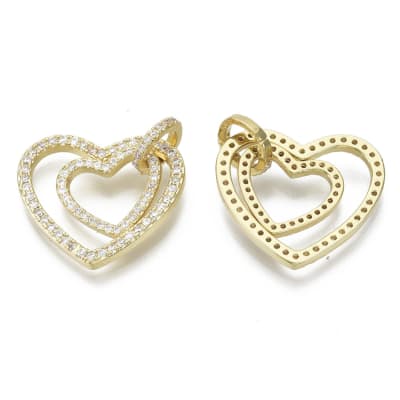 COLGANTE B/ORO CORAZON DOBLE CON ZIRCONES 18X21MM