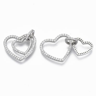 COLGANTE B/PLATINO CORAZON DOBLE CON ZIRCONES 18X21MM