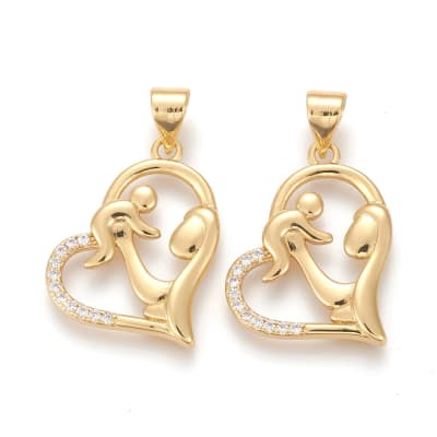 COLGANTE B/ORO CORAZON MADRE E HIJO C/ZIRCON 20X15MM1