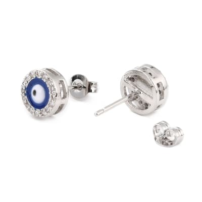 PENDIENTES B/PLATINO OJO DE MURANO AZUL CON ZIRCONES 8MM1
