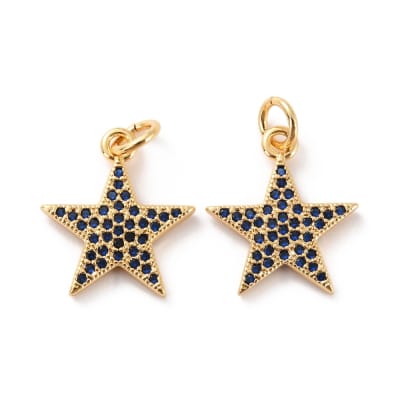 COLGANTE B/ORO ESTRELLA MED C/ZIRCONES AZUL 16X14MM