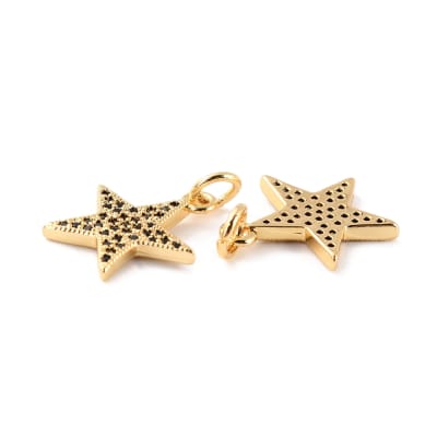 COLGANTE B/ORO ESTRELLA MED C/ZIRCONES NEGROS 16X14MM1