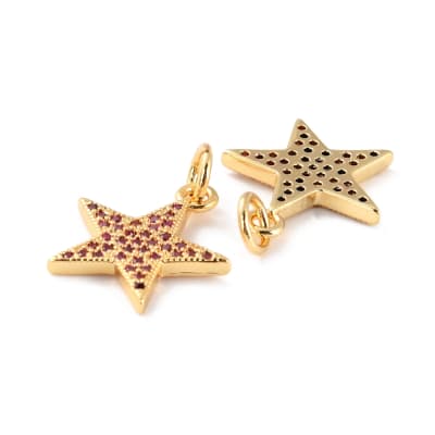 COLGANTE B/ORO ESTRELLA MED C/ZIRCONES ROSA 16X14MM1
