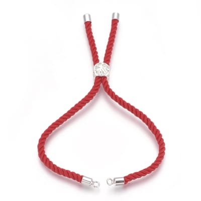 PULSERA CONECTORA AJUSTABLE B/PLATINO DE HILO DE ALGODON ROJO 22CM1