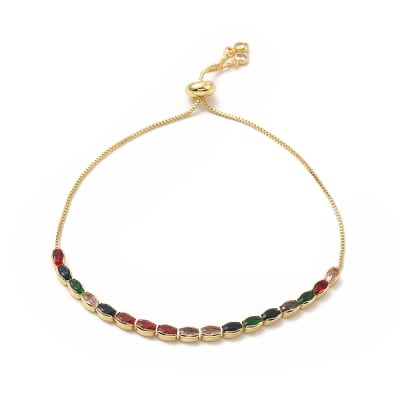 PULSERA AJUSTABLE B/O ZIRCONES OVALO DE COLORES