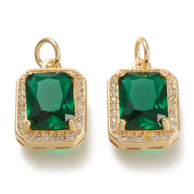 COLGANTE B/O RECTANGULO ZIRCON VERDE CON ZIRCONES 15X11MM