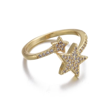 ANILLO AJUSTABLE B/ORO DOBLE ESTRELLA CON ZIRCONES2