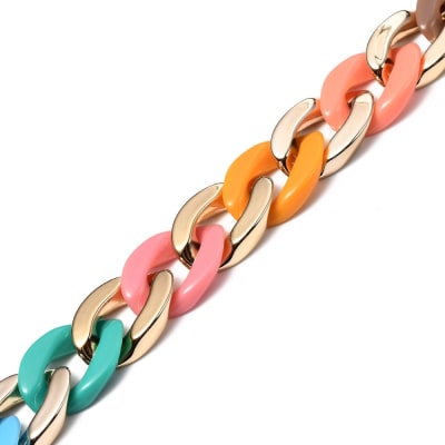 CADENA ACRILICA DORADO Y COLORES 23X16MM 1M1