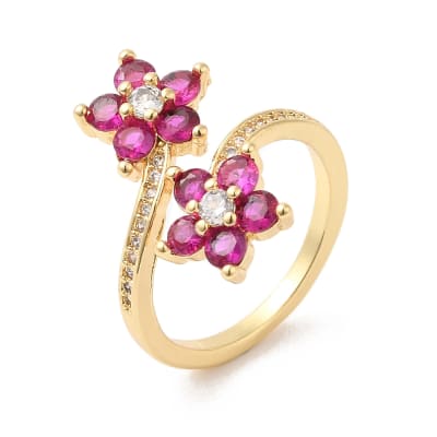 ANILLO AJUSTABLE B/O 18K FLOR DOBLE CIRCONIA ROSA OSCURO1