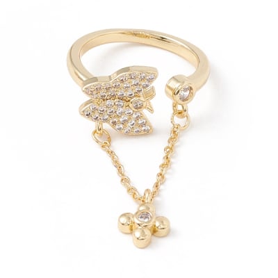 ANILLO AJUSTABLE B/ORO MARIPOSA Y COLG. CON ZIRCONES