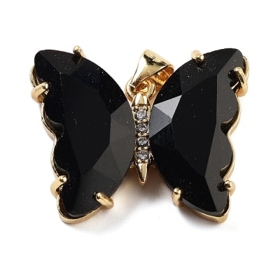 COLGANTE B/O MARIPOSA DE CRISTAL NEGRO CON ZIRCONES 20X27MM