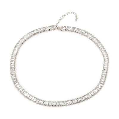 CADENA LISTA B/PLATINO TENIS ZIRCONES 35CM