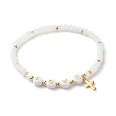 PULSERA CRISTAL BLANCO OPACO PASADOR LETRA COLGANTE CRUZ1