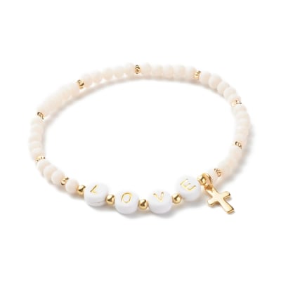 PULSERA CRISTAL BLANCO CREMOSO PASADOR LETRA COLGANTE CRUZ1