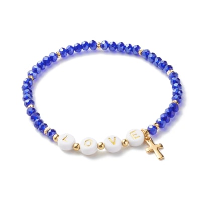 PULSERA CRISTAL AZUL PASADOR LETRA COLGANTE CRUZ1