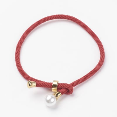 PULSERA AJUSTABLE CORDON LISO ROJO TERMINAL PERLA1