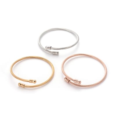SET DE BRAZALETE ACERO INOX (ROSA,DORADO,PLATA) TORNEADA CON ESFERA1