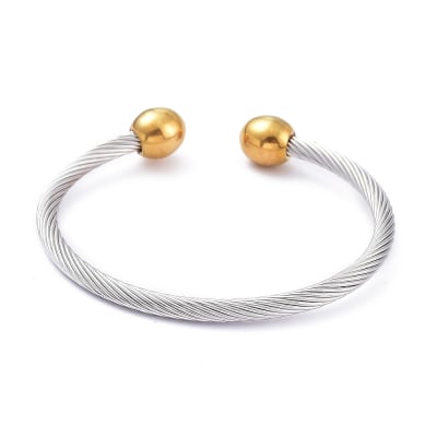 BRAZALETE ACERO INOX. TORNEADO BALIN DORADO1