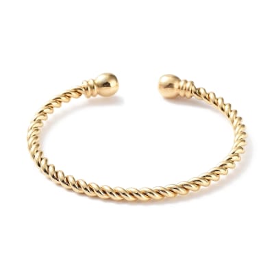 BRAZALETE ACERO INOX DORADO TORNEADA CON ESFERA EN CADA EXTREMO 6CM1